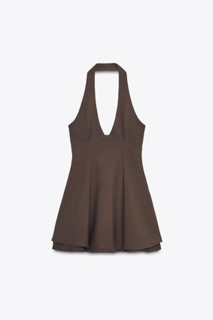 ZARA ПЛАТЬЕ ХАЛТЕР ДВУХСЛОЙНОЕ, КОРИЧНЕВЫЙ