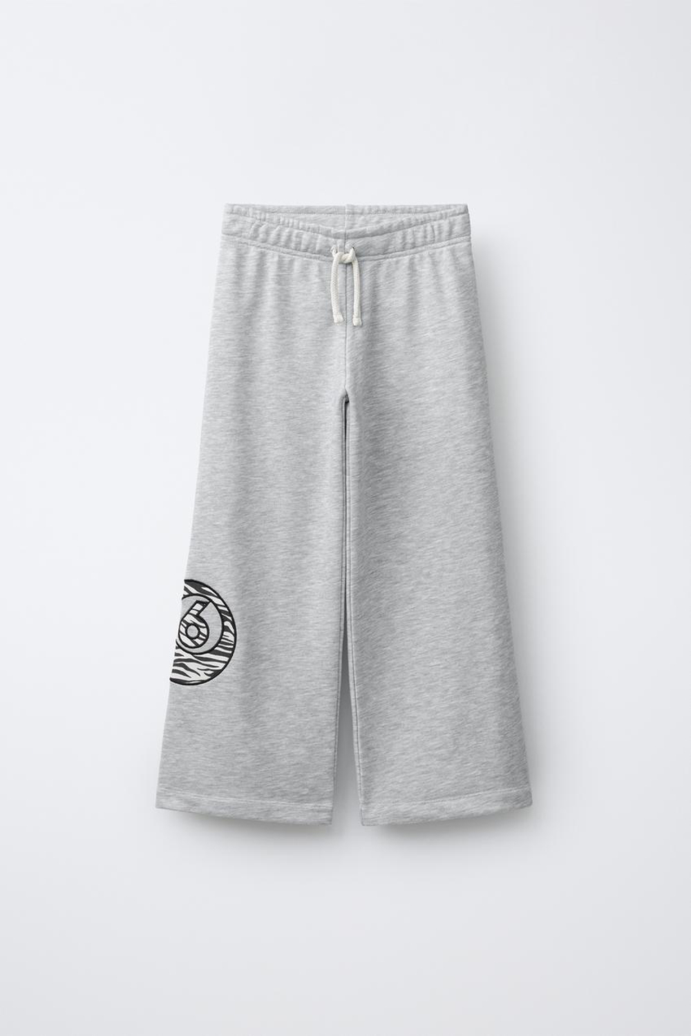 ZARA БРЮКИ WIDE LEG ИЗ МЯГКОЙ ТКАНИ С ПРИНТОМ, СЕРЫЙ МЕЛАНЖ