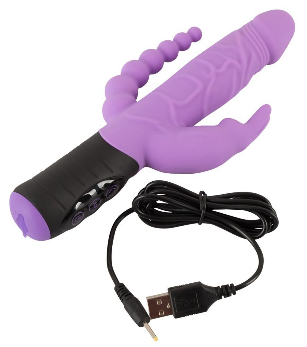 Сиреневый тройной вибратор Triple Vibrator - 22,2 см. (Цвет: сиреневый)