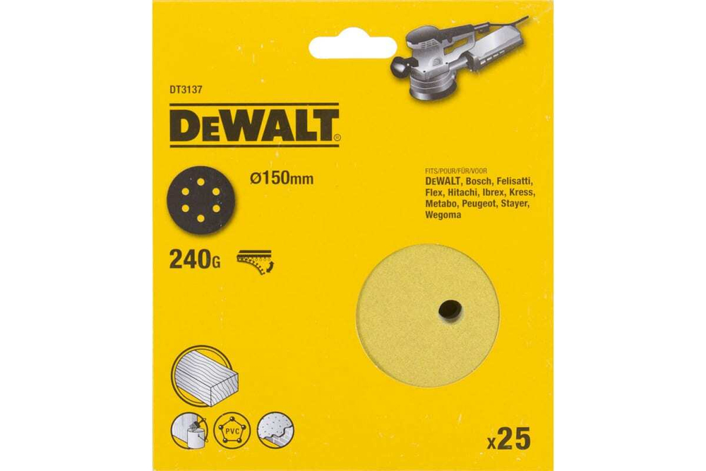 Круг шлифовальный (150 мм; Р240) 25 шт. DEWALT DT 3137 118845