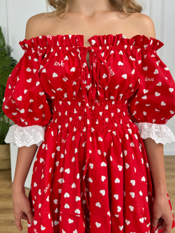 Сарафан платье летнее для девочки "Сердца на красном"