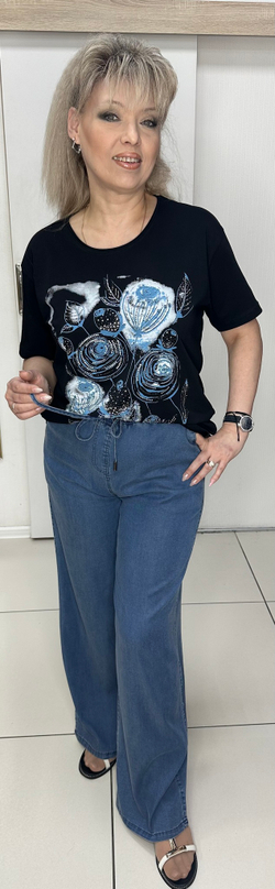 Синие летние брюки-палаццо