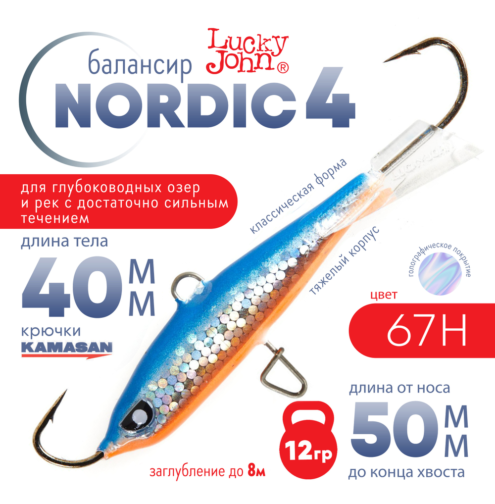 Балансир Lucky John Nordic №4 без тройника (40мм, 12гр), 10шт/уп