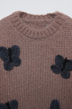 ZARA СВИТЕР С УЗОРОМ «БАБОЧКИ», РОЗОВАТЫЙ