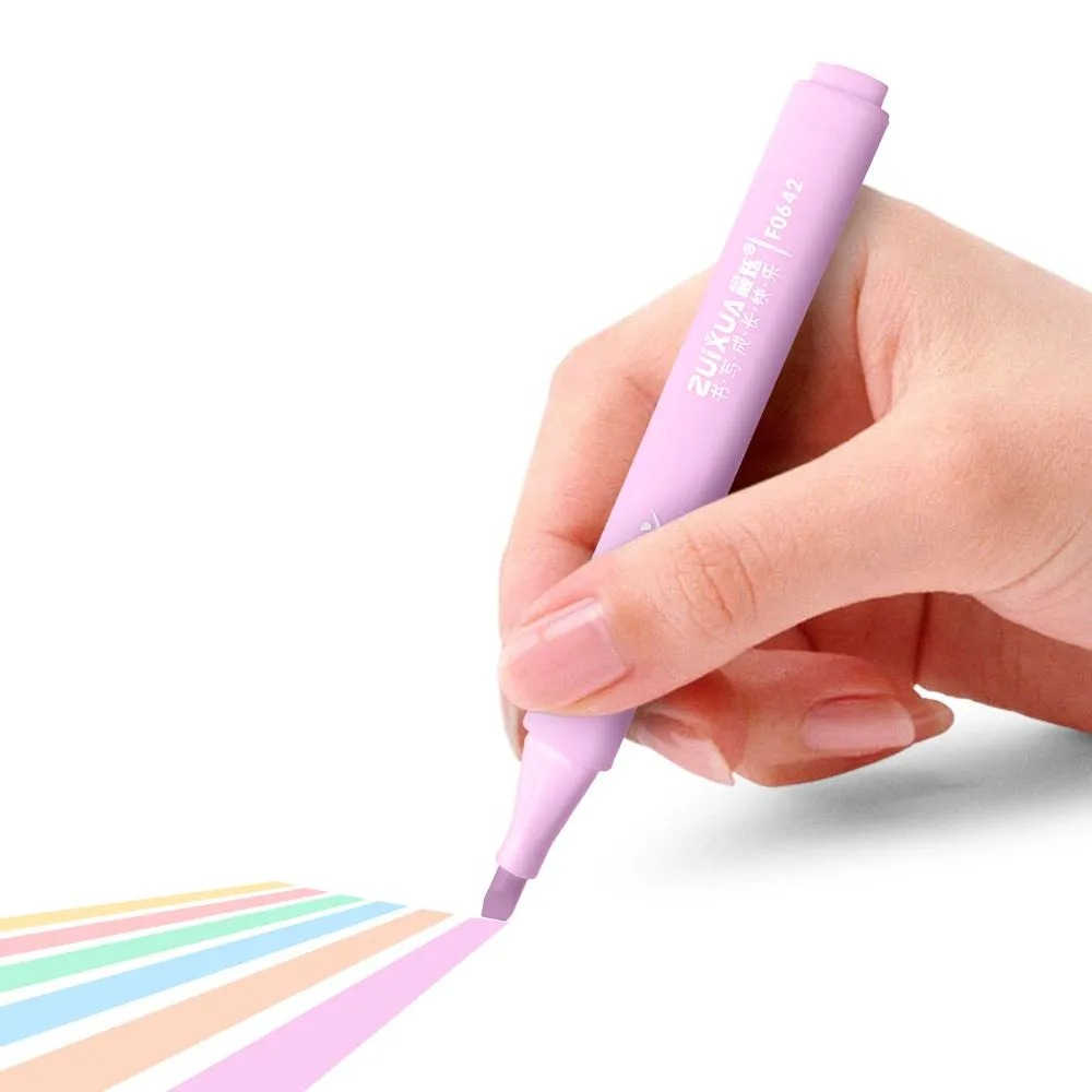 Текстовыделители Zuixua неоновые, 6 цветов, треугольный корпус в цвет чернил, длина 142 мм, наконечник (толщина линии) 4 мм