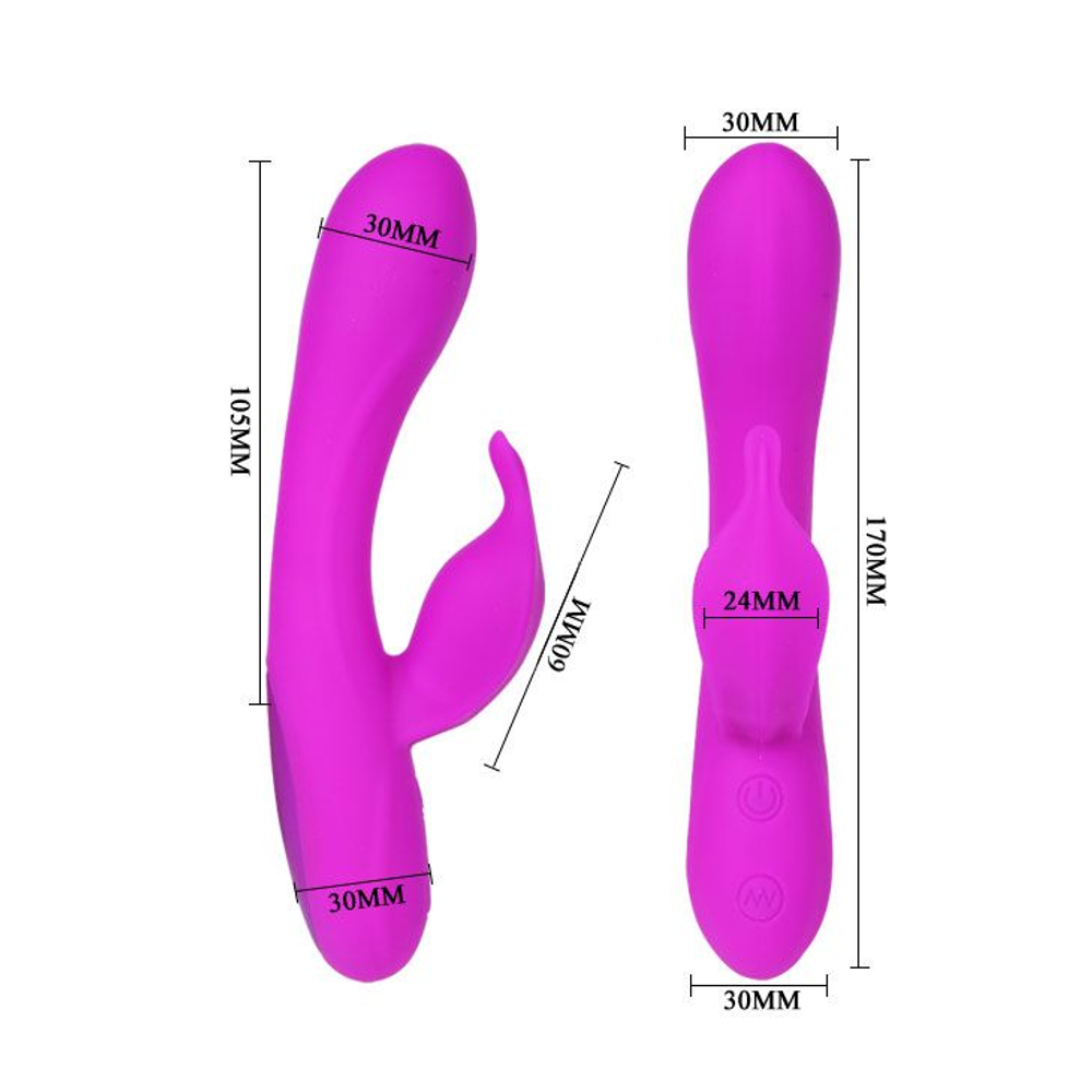 Лиловый вибратор Yves с клиторальным отростком - 17 см. (Цвет: лиловый)