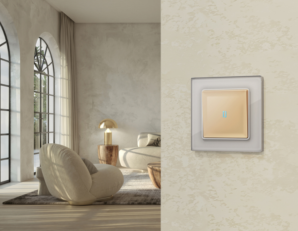 MA602020 Комплект механизма 1-кл выключателя с подсветкой 10000K ALFA Шампань QUANT (AP6020, VM101, G17B)