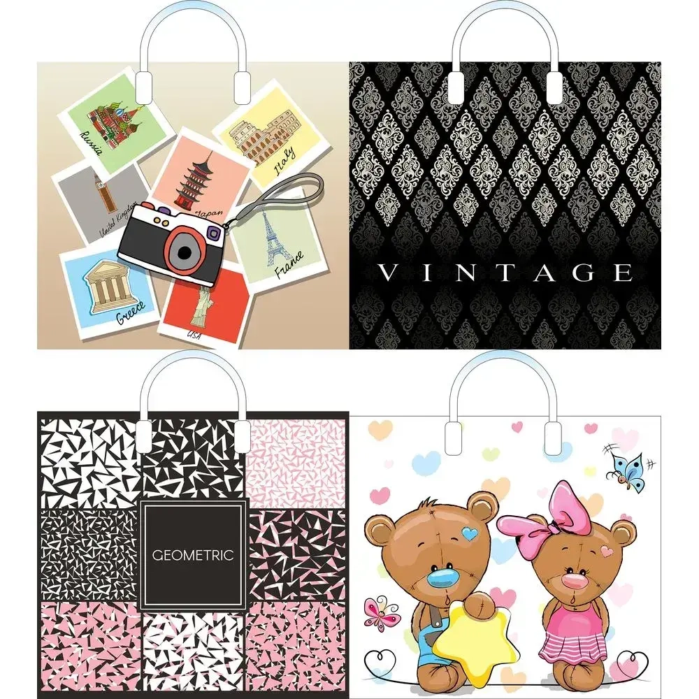 Пакет ПЭ с пластмассовыми ручками 38+10см"Ассорти нейтрал" Арт (комплект 10 шт)