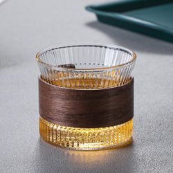 Чашка 170 мл кофейная без ручки Japanese Style Optical дерев. вставка Barista стекло Barbossa [1]