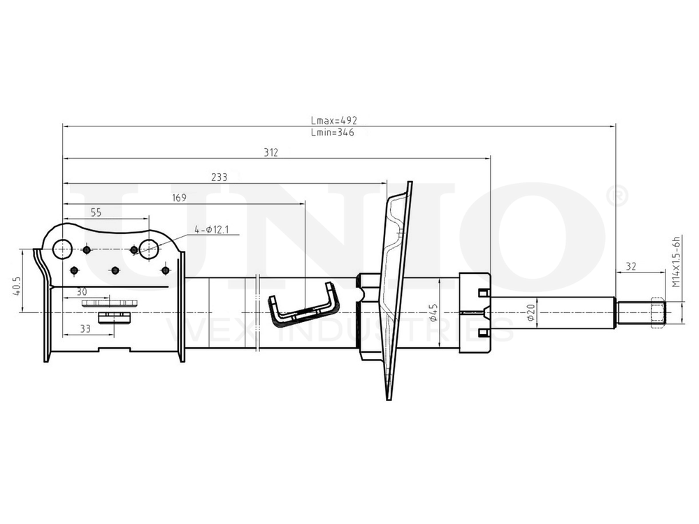 Амортизатор газовый передней подвески левый UNIO SAB-10262