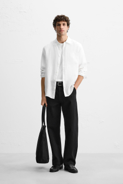 ZARA РУБАШКА ИЗ 100% ЛЬНА, БЕЛЫЙ