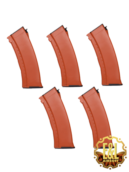 Набор из 5 механических магазинов E&L для АК-серии на 120 шаров (EL-74NCX5). Bakelite, Orange