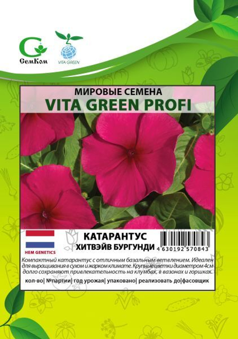 Катарантус Хитвэйв Бургунди (100шт) Витагрин Профи