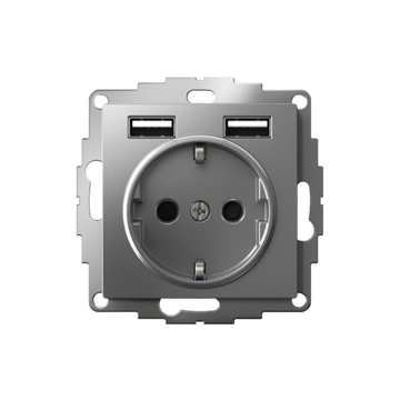 Розетка 1-м СП AtlasDesign 16А IP20 с 2-мя заряд. устройствами USB тип A+A 5В/2.4А 2х5В/1.2А механизм сталь SE ATN000930