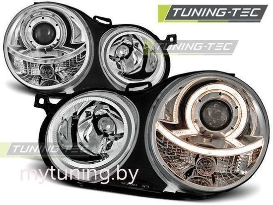 Передние фары VW Polo 4 9N angel eyes chrome