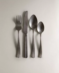 ZARA HOME НАБОР СТОЛОВЫХ ПРИБОРОВ ИЗ ВИНТАЖНОЙ СТАЛИ (4 ШТУКИ), СЕРЕБРО