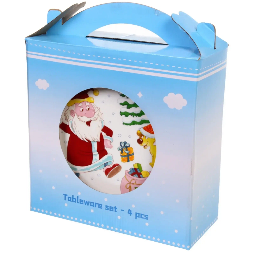 Набор посуды керамической «Дед Мороз с подарками» (кружка 330мл+салатник 13см+тарелка 20см+тарелка 25см)