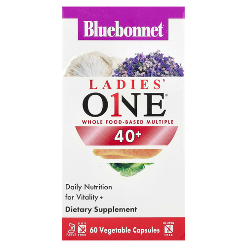Bluebonnet Nutrition, Ladies' ONE® 40+, цельнопищевая мультивитаминная добавка, 60 растительных капсул