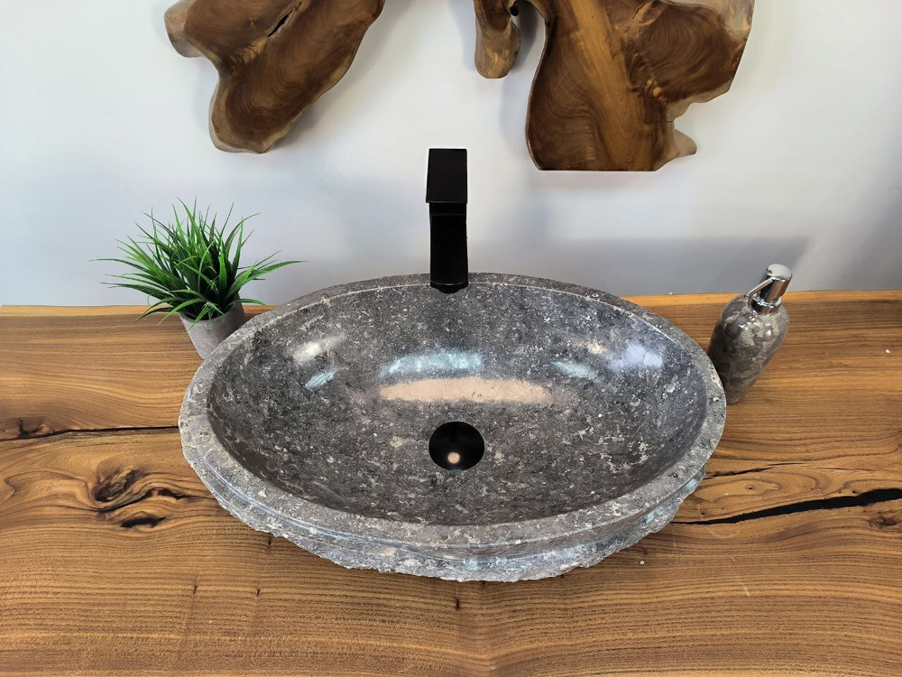 Раковина из мрамора Oval Grey Marmo Wave OM-65748 56х36х15 из натурального камня