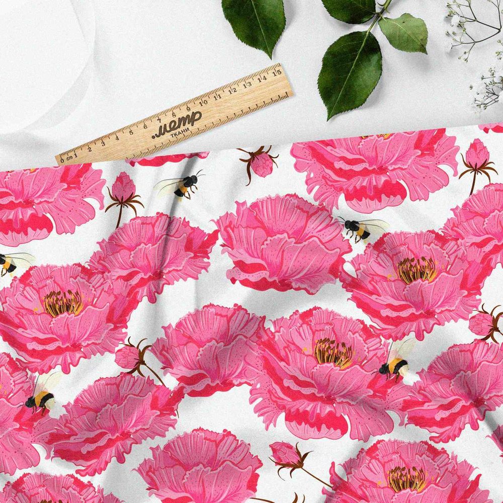 Ткань таффета крупные розовые цветы