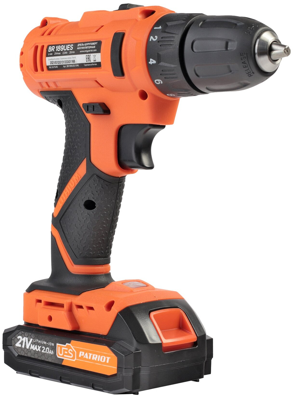 Дрель-шуруповерт акк.PATRIOT BR 189UES, две АКБ Li-Ion 18В, 2,0 Ач, 29Нм, кейс (180301549)