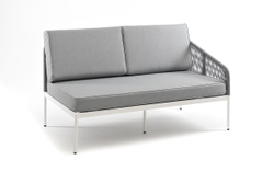 "Канны" левый модуль плетеный из роупа, каркас алюминий белый шагрень, роуп светло-серый круглый, ткань светло-серая