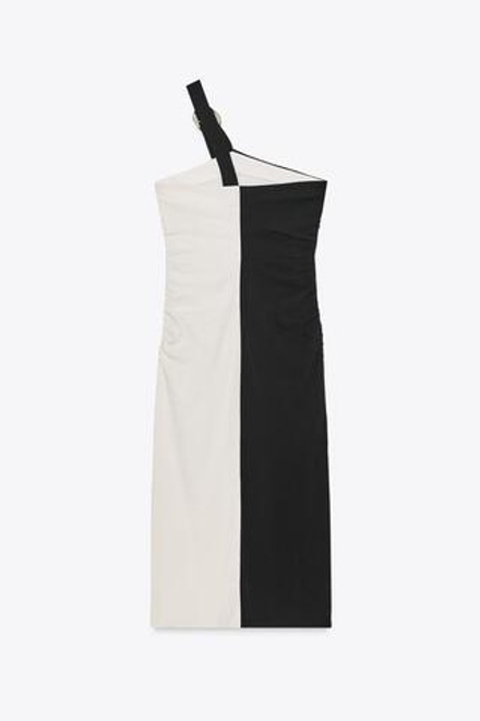 ZARA КОМБИНИРОВАННОЕ ПЛАТЬЕ МИДИ С УЗЛОМ, БЕЛЫЙ/ЧЕРНЫЙ