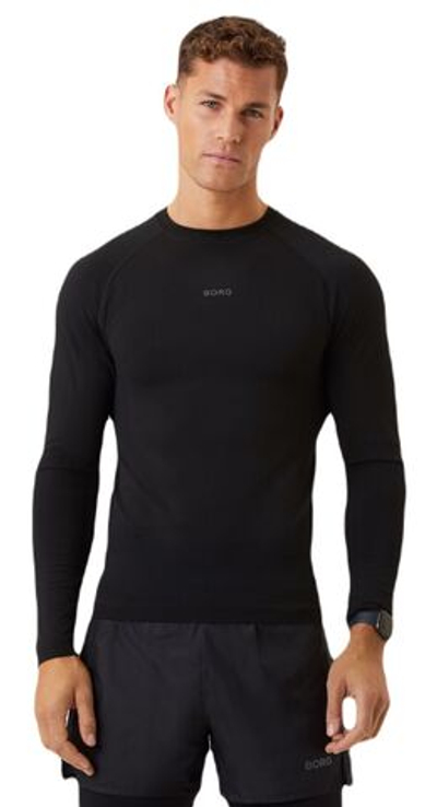 Мужская теннисная футболка теннисная Björn Borg Running Seamless LS T-Shirt - black beauty