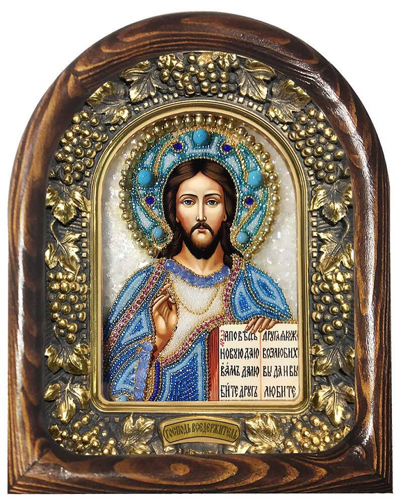 Господь Вседержитель (бисер, бирюза, жемчуг, аквамарин)