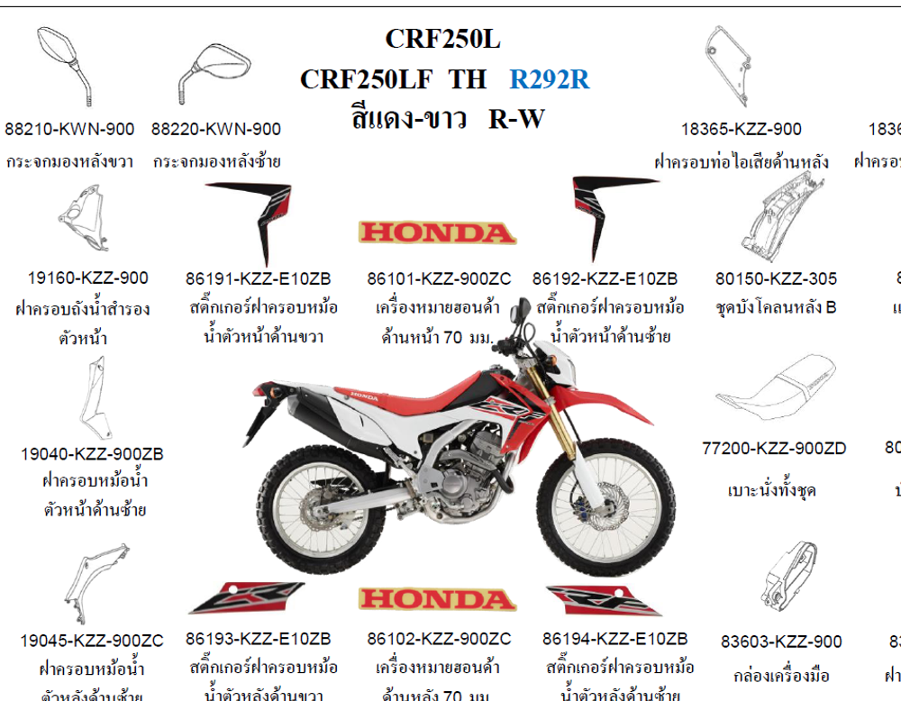 19030-KZZ-900ZB. SHROUD R. FR. Honda CRF250L-M. R292 Red