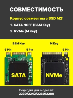 Корпус m2 для SSD NVME, NGFF SATA USB 3.1 Gen2, Type-C