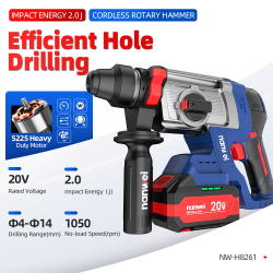 Аккумуляторный перфоратор Nanwei NW-H8261-4, 20V, SDS-Plus, 2 АКБ 4 Ач