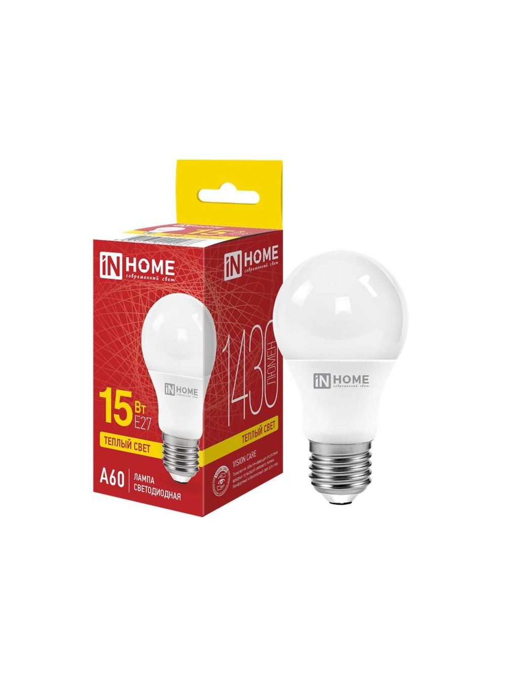 Лампа светодиодная LED-A60-VC 15Вт грушевидная 3000К тепл. бел. E27 1430лм 230В IN HOME 4690612020266