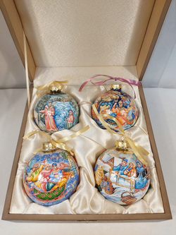 Сувенирный набор из 4-х новогодних шаров с ручной росписью Палех