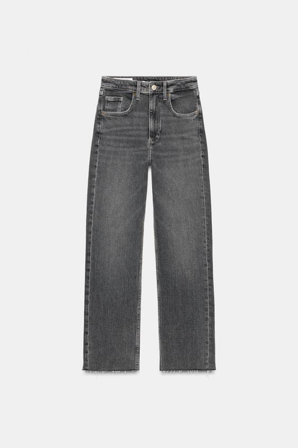 ZARA УКОРОЧЕННЫЕ РАСКЛЕШЕННЫЕ ДЖИНСЫ TRF С ВЫСОКОЙ ПОСАДКОЙ, АНТРАЦИТОВО-СЕРЫЙ