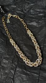 Колье Византия классическое плетение 35 см и доп.цепочка, оттенки золото и серебро