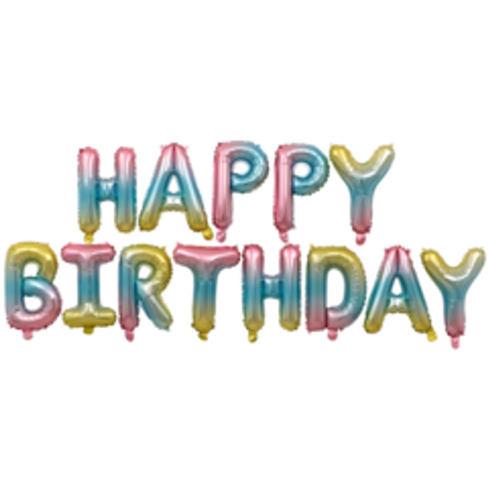 К Надпись, Happy Birthday, Нежная радуга (градиент),