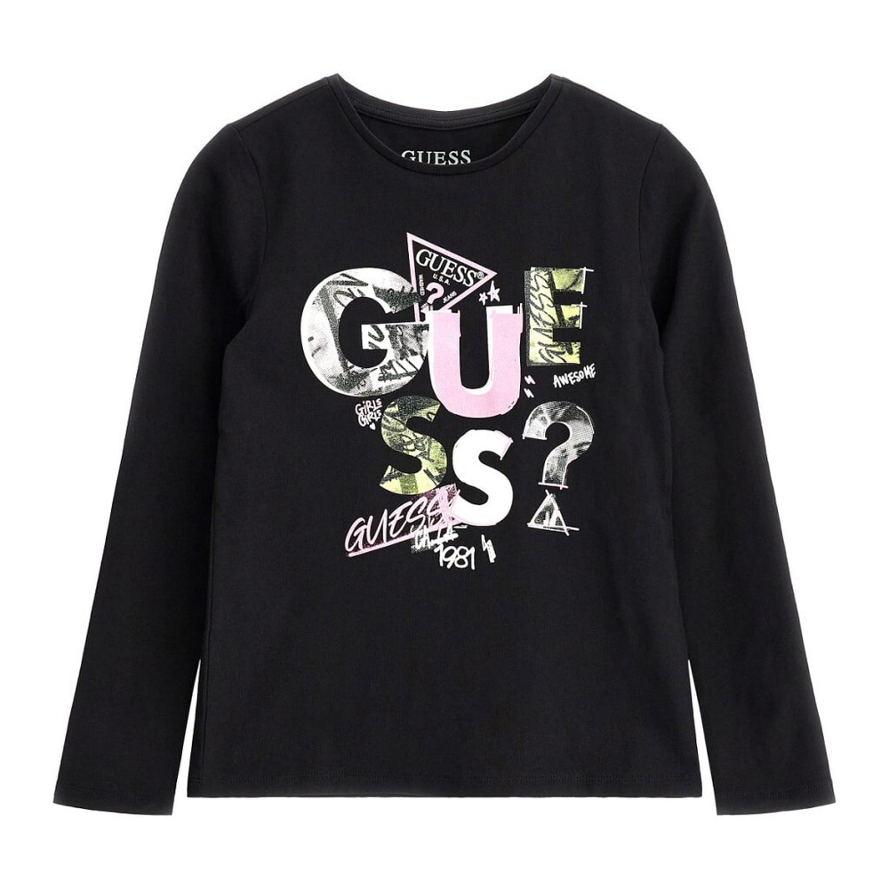 Футболка с длинным рукавом GUESS Черный/Термопринт: разноцветный логотип Девочка