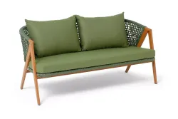 "Амстердам" диван 2-местный плетеный из роупа, каркас алюминий, роуп зеленый круглый, ткань зеленая