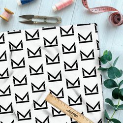 Ткань сатин стильный чёрный узор на бежевом фоне