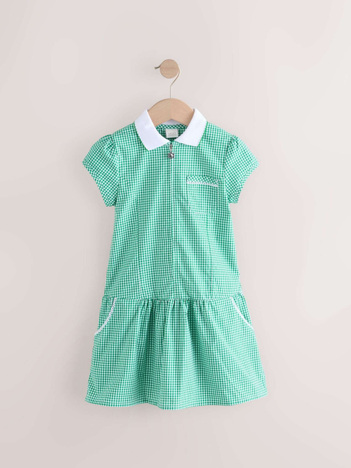 Сарафан школьный на молнии для девочки Next E65-038, Белый, Зеленый