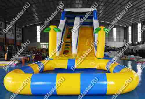 Надувная водная горка с бассейном «Пляжный оазис» с закруглённым бортом, 13*4,5*6 м