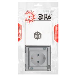 Блок розетка с выключателем ЭРА Эксперт 11-7502-01 двойной IP55, 16A(10AX)-250В, ОУ, белый