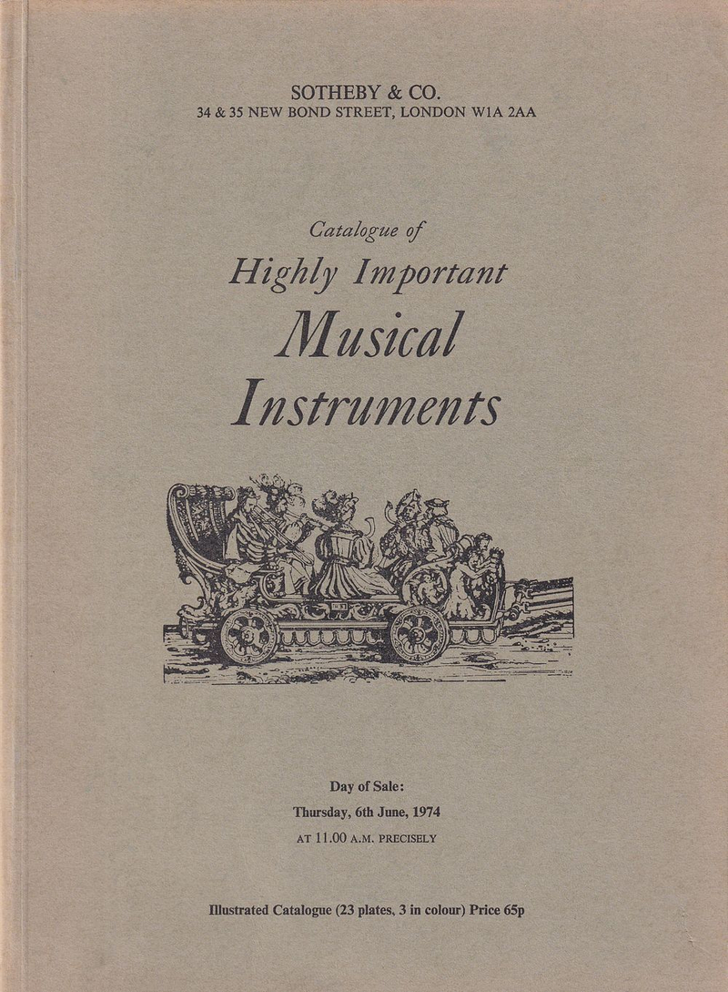 Каталог аукциона Sotheby's, Лондон, Редкие музыкальные инструменты от 6 июня 1974 года