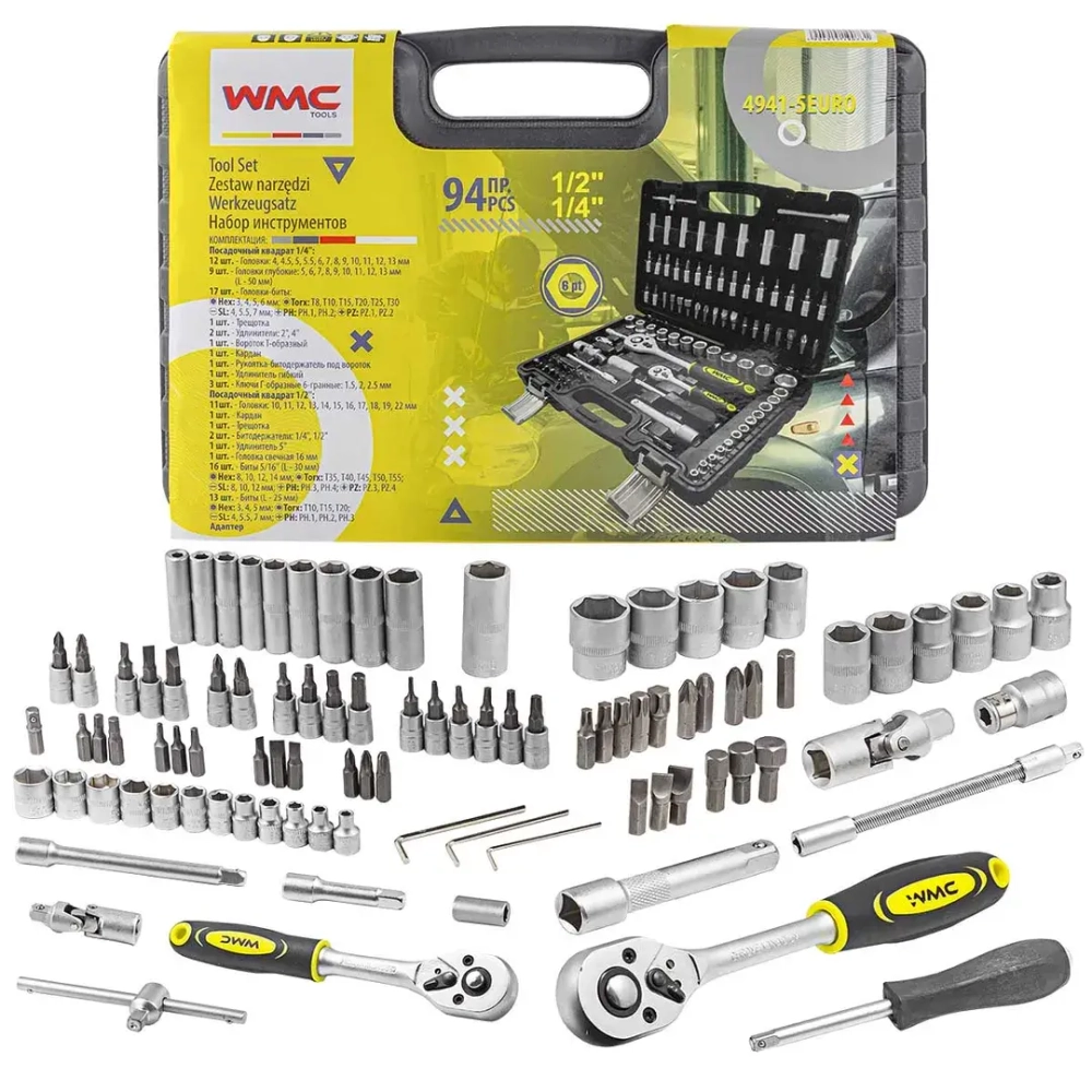 Набор инструментов 94пр, 1/4'', 1/2''(6гр.)(4-22мм) WMC TOOLS WMC-4941-5EURO