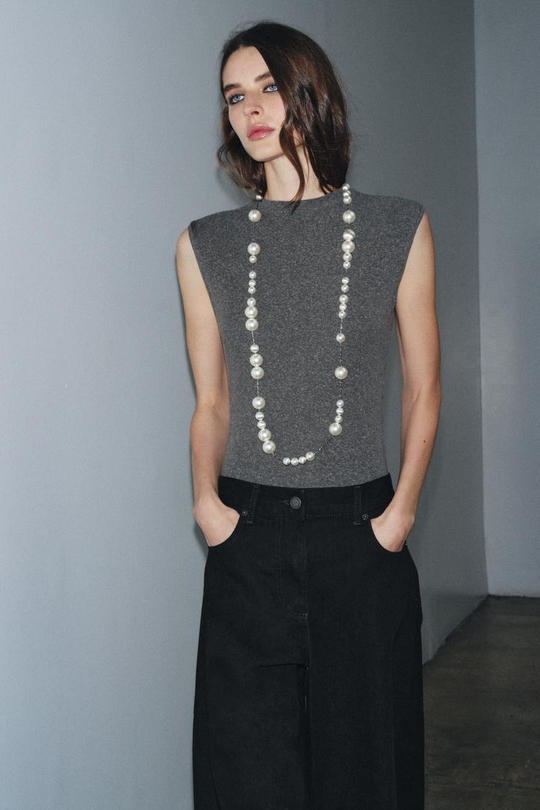 ZARA МЯГКОЕ БОДИ С ВОРОТНИКОМ-СТОЙКОЙ, ТЕМНО-СЕРЫЙ