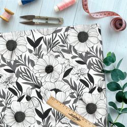 Ткань премиум интерлок черно-белый цветник