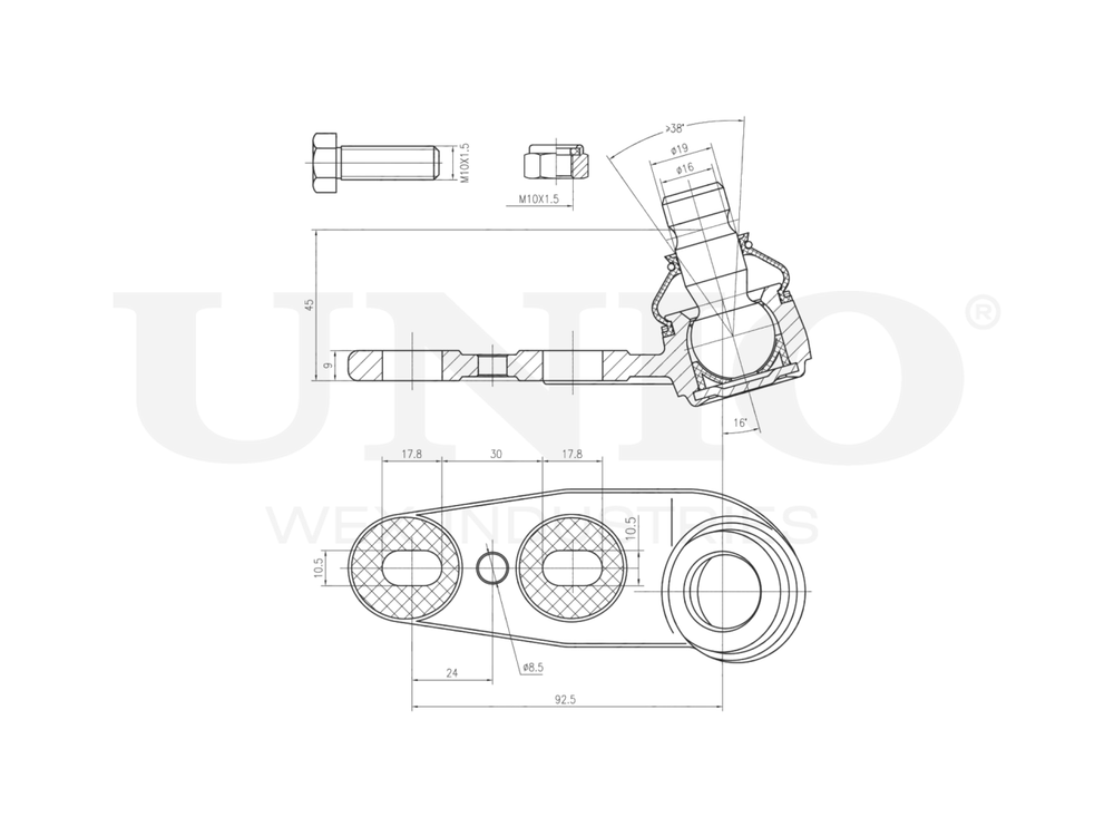 Опора шаровая передняя нижняя левая UNIO SSP-20045