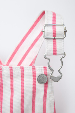 ZARA КОМБИНЕЗОН ИЗ ТВИЛА В ПОЛОСКУ, РОЗОВЫЙ