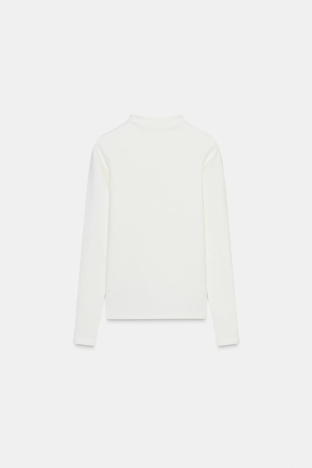 ZARA ФУТБОЛКА С ВЫСОКИМ ВОРОТНИКОМ, ЖЕЛТОВАТО-БЕЛЫЙ